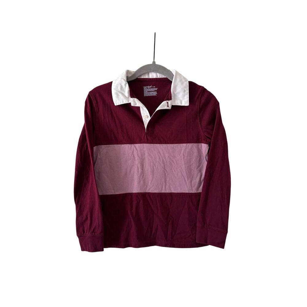 Cat & Jack Boys Rugby Polo Shirt Burgundy Colorblock Long Sleeve 100% Cotton - Picture 2 of 7